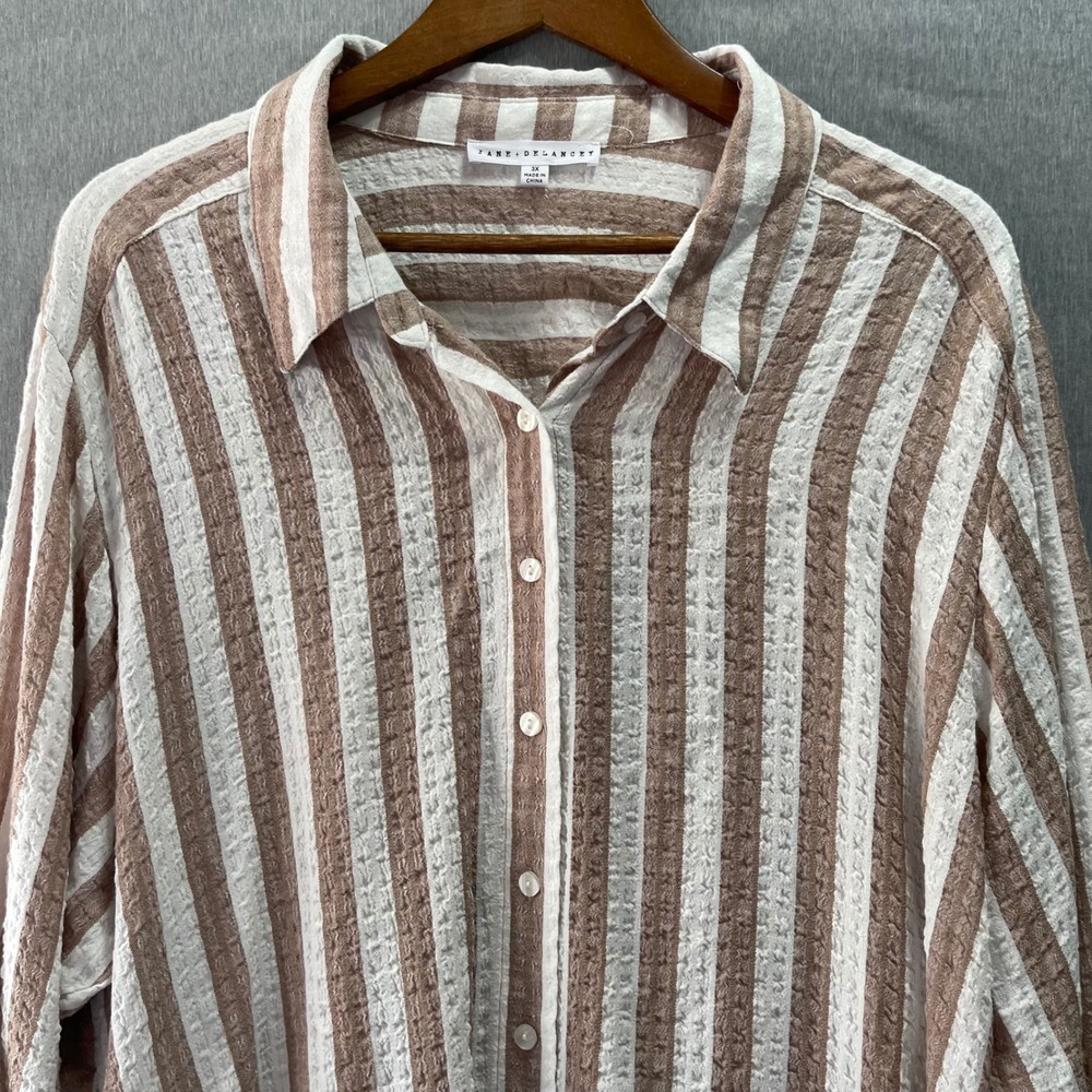 Jane + Delancey Button Front Shirt Women 3X Roll Tab Seersucker Coastal Preppy - Picture 9 of 9